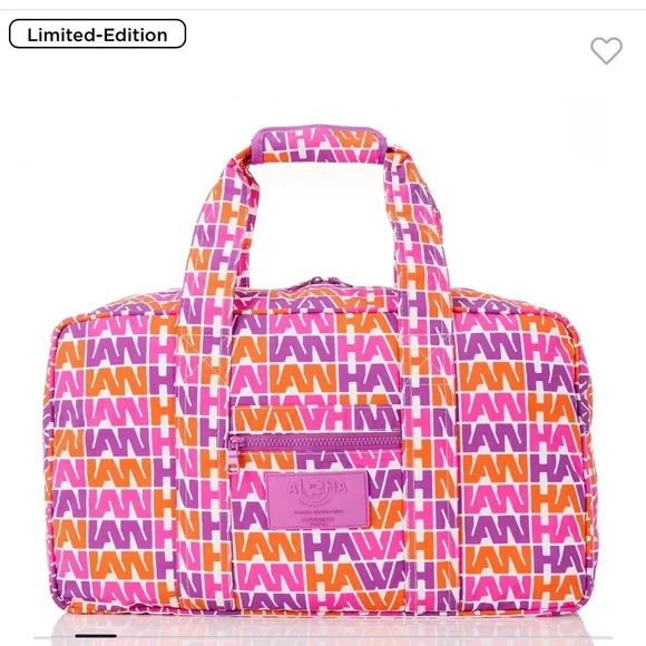 ALOHA Collection x Hawaiian Airlines Pink Orange Travel Bag Geometric Pattern - Picture 2 of 7